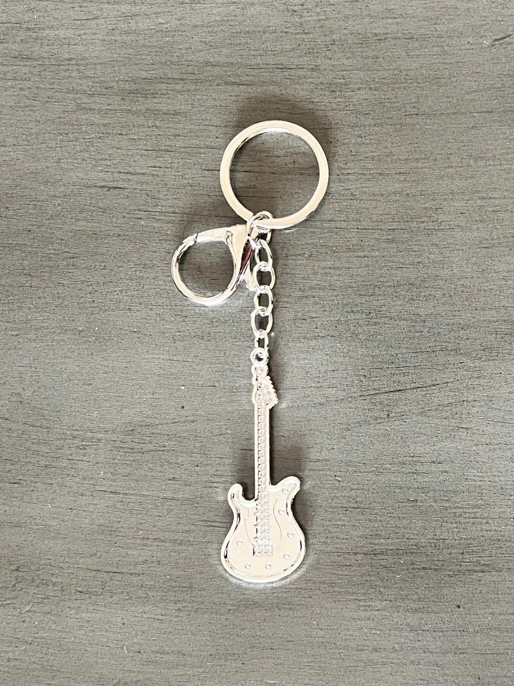 Blue & Black Enamel Electric Guitar Rhinestone Silver Keychain 3.5